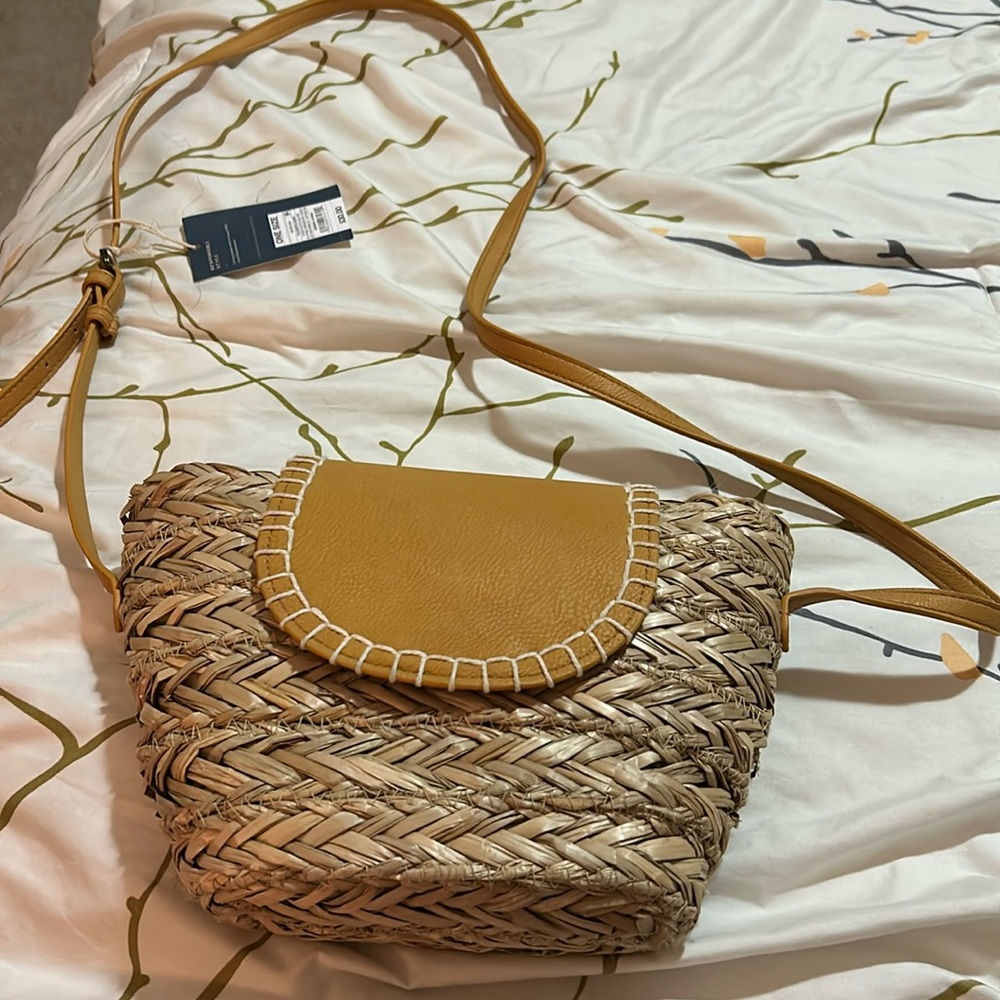Universal Thread Straw Crossbody Bag Mustard